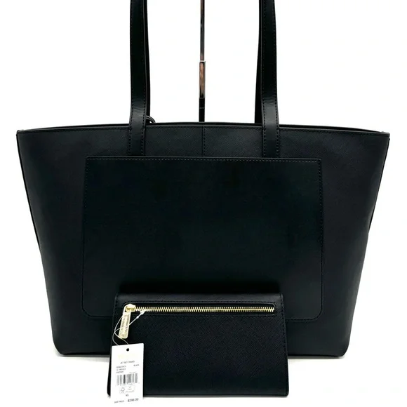 Michael Kors Medium Jet Set Travel Zip Tote Bag & Trifold Wallet Black/Gold
